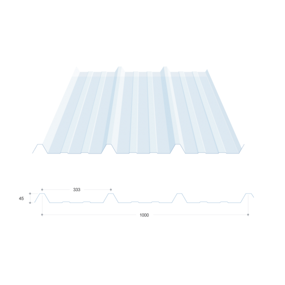 Tôle nervurée 45-333-1000, polycarbonate transparent - 2 m  