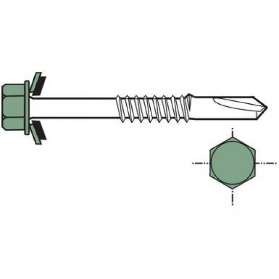 Vis autoforante longue pour charpente métallique, 6,3x100, vert reseda RAL6011, 100 pièces  